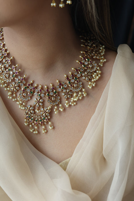 Antique pearl short necklace with earrings SS11722