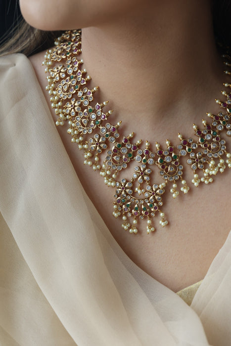Antique pearl short necklace with earrings SS11722