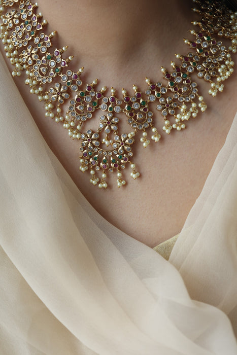 Antique pearl short necklace and earring SS12053