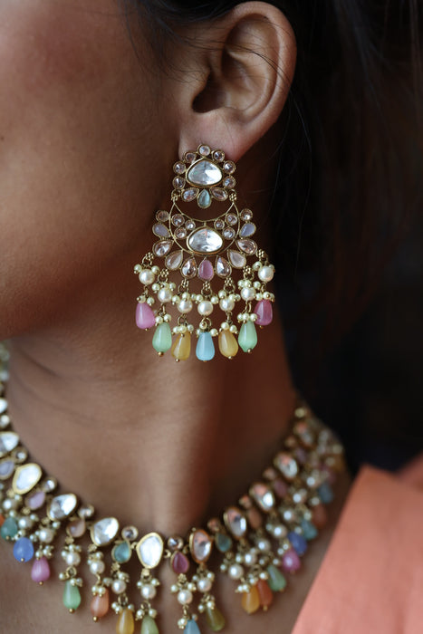 Trendy multi stone choker necklace with earrings TM356