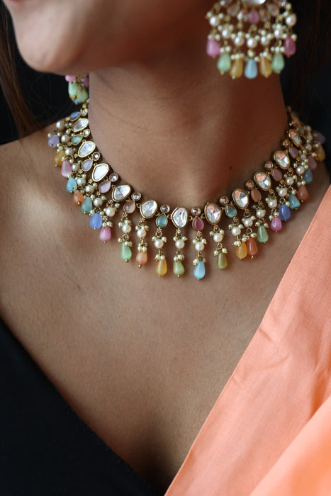 Trendy multi stone choker necklace with earrings TM356