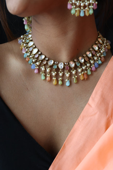Trendy multi stone choker necklace with earrings TM356