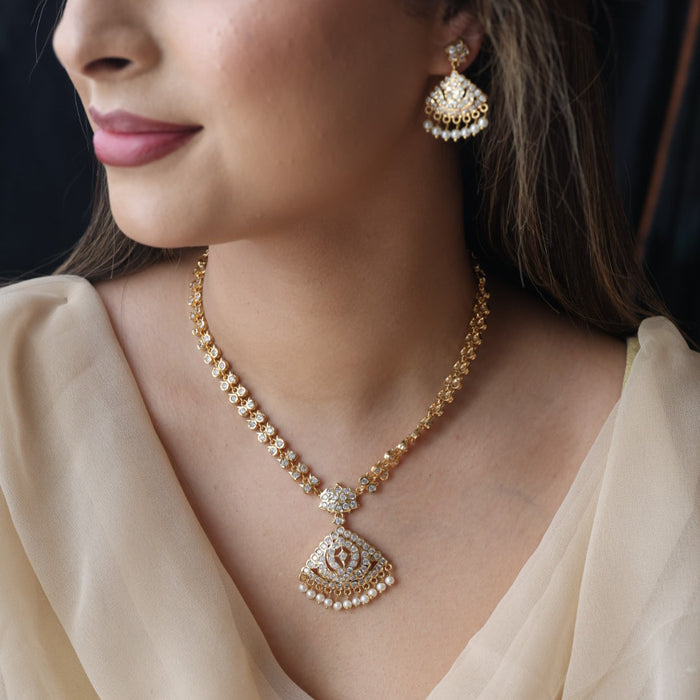 Heritage gold plated white stone short necklace with earrings H2032