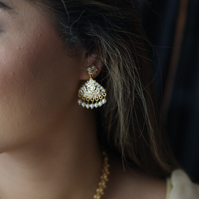 Heritage gold plated white stone short necklace with earrings H2032