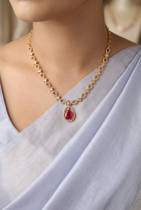 Heritage gold plated ruby white stone short necklace with earrings HRW1823