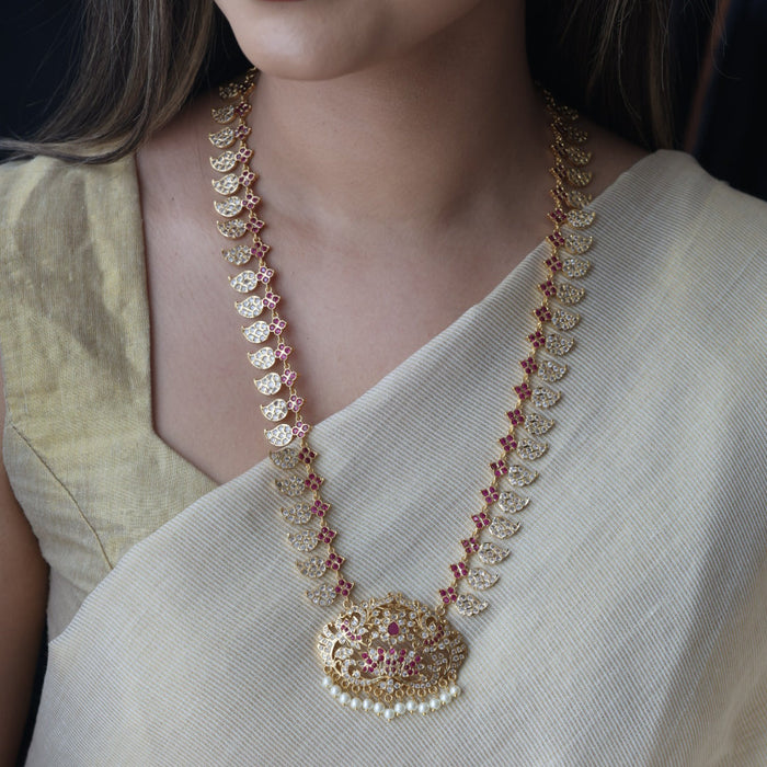 Heritage gold plated ruby white stone mango long necklace HL79913