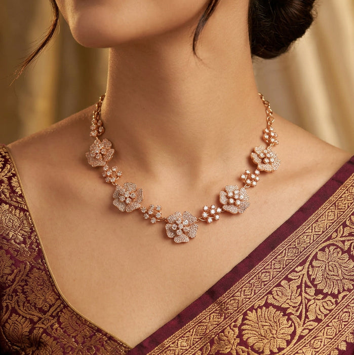 Heritage gold plated white stone short necklace with earrings HW8789
