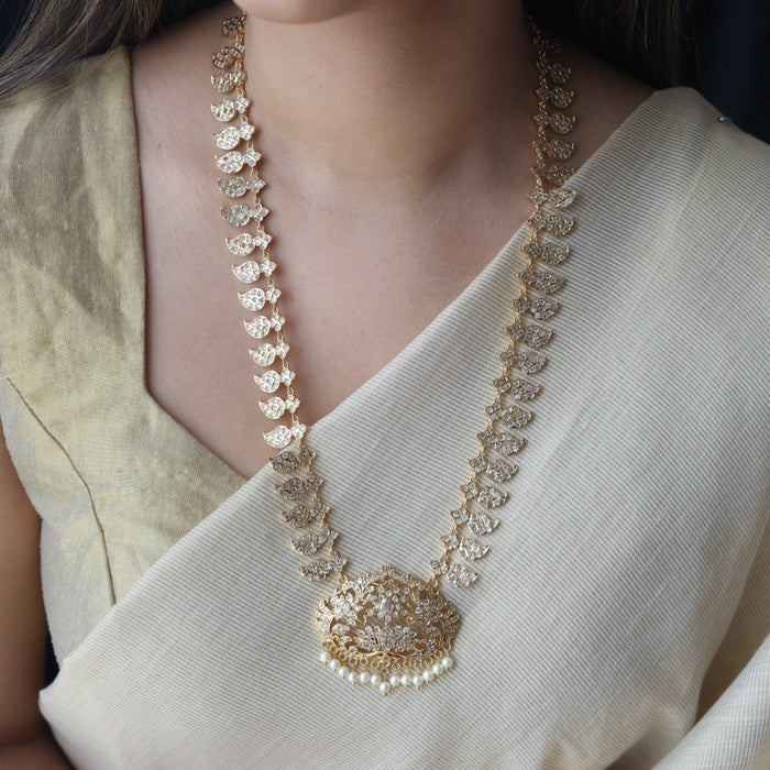 Heritage gold plated ruby white stone mango long necklace HLW002