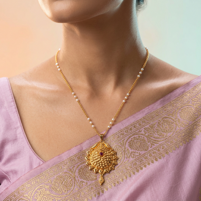 Heritage gold plated padakam long chain HC7622