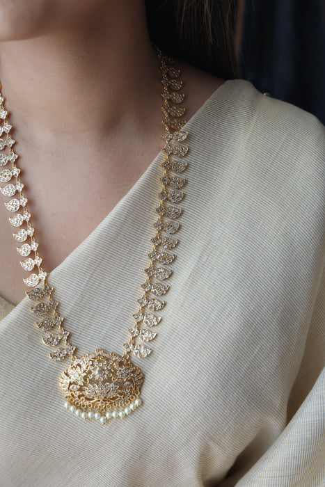Heritage gold plated ruby white stone mango long necklace HLW002