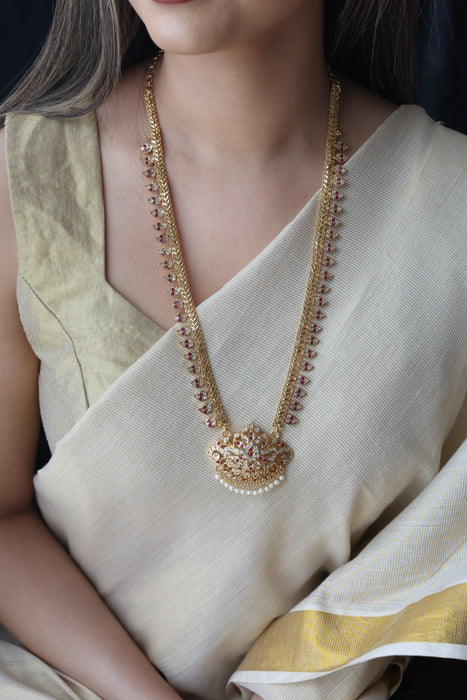 Heritage gold plated ruby white stone mango long necklace HL6133