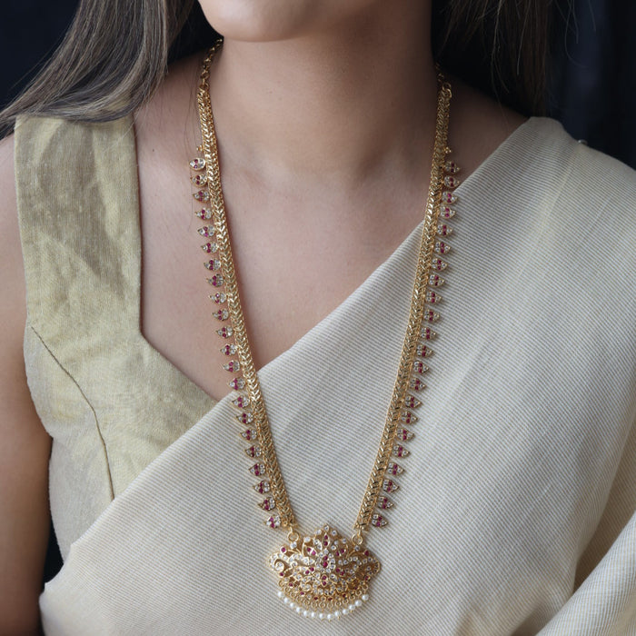 Heritage gold plated ruby white stone mango long necklace HL6133