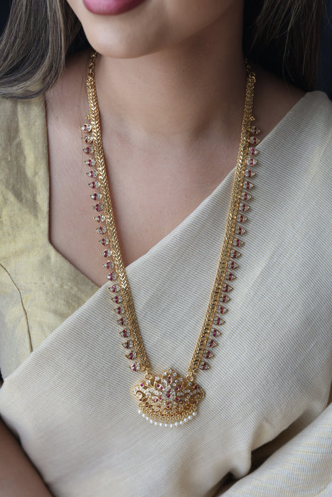 Heritage gold plated ruby white stone mango long necklace HL6133