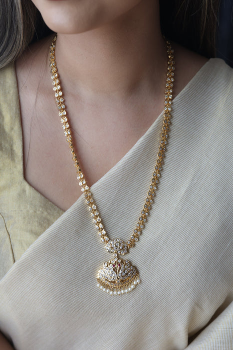 Heritage gold plated white stone long necklace HL1289