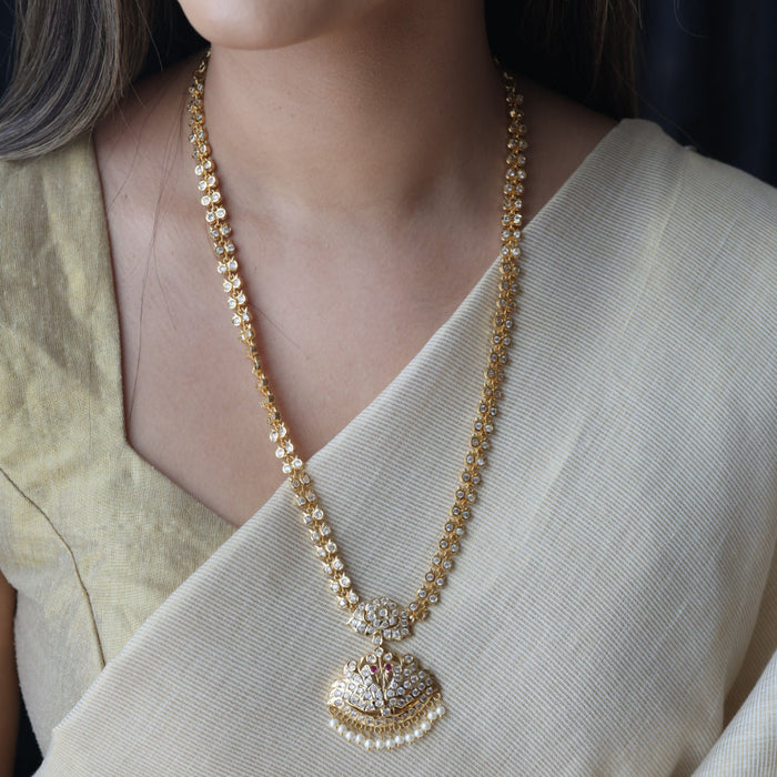 Heritage gold plated white stone long necklace HL1289