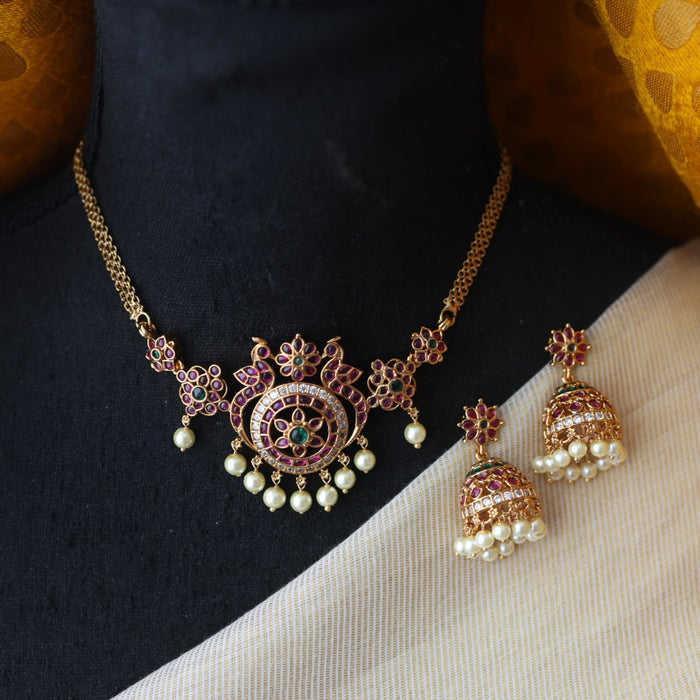 Antique ruby stone choker necklace and earrings CCB156