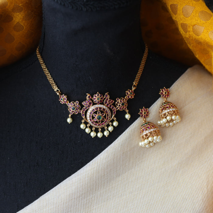 Antique ruby stone choker necklace and earrings CCB156