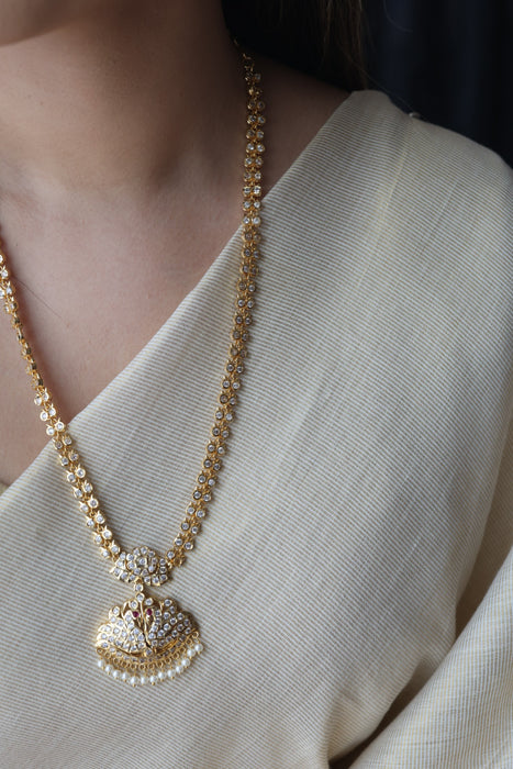Heritage gold plated white stone long necklace HL1289