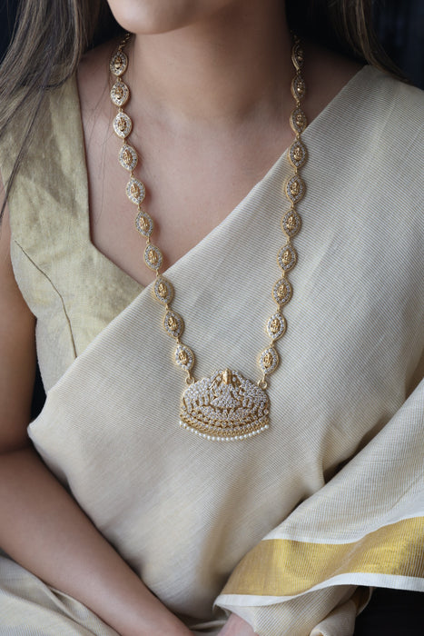 Heritage gold plated ruby white stone mango long necklace HLW001
