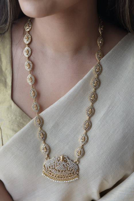 Heritage gold plated ruby white stone mango long necklace HLW001