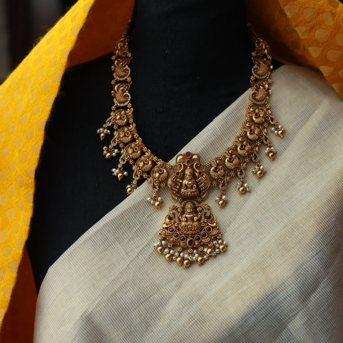 Antique temple design short necklace with earrings S1B1678