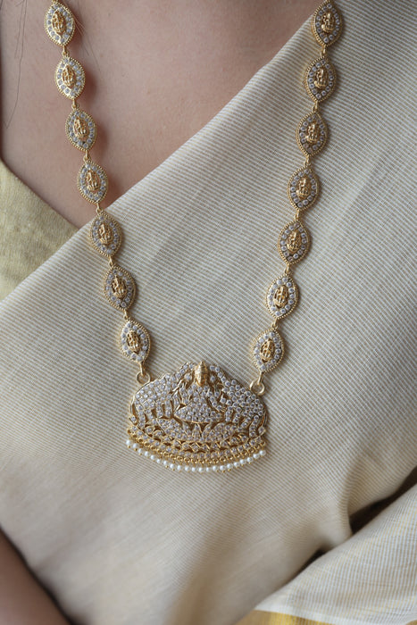 Heritage gold plated ruby white stone mango long necklace HLW001
