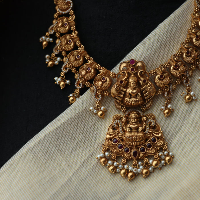 Antique temple design short necklace with earrings S1B1678