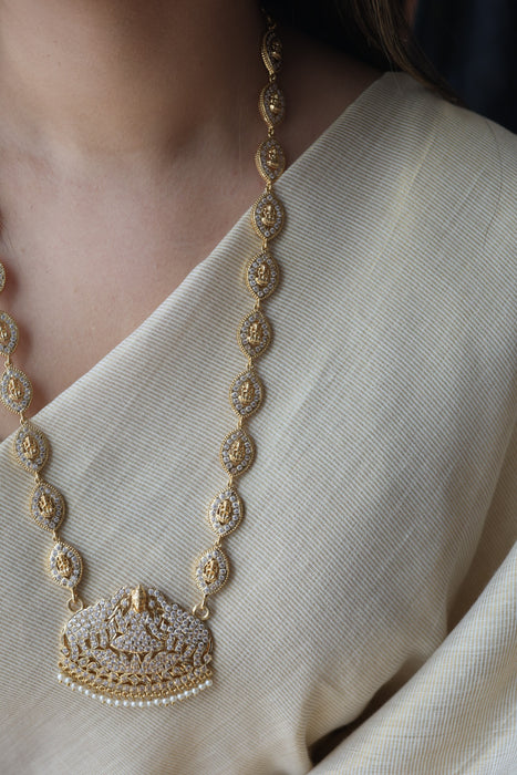 Heritage gold plated ruby white stone mango long necklace HLW001