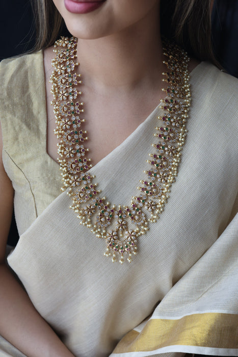 Antique pearl long necklace with earrings LL03421