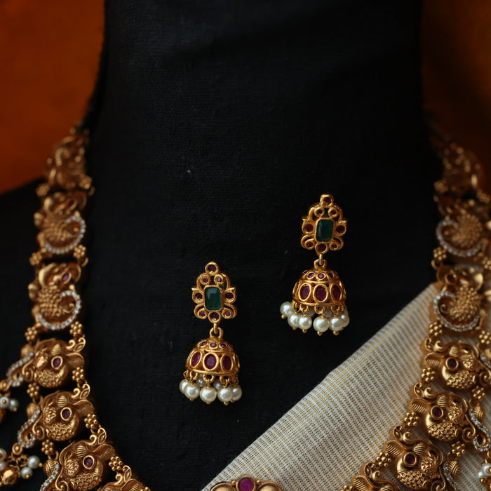 Antique temple design short necklace with earrings S1B1678