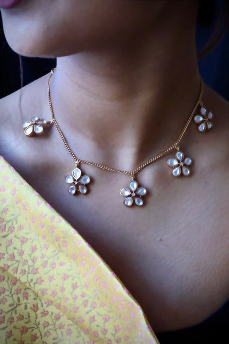 Minimal kundan short necklace with earrings MS990