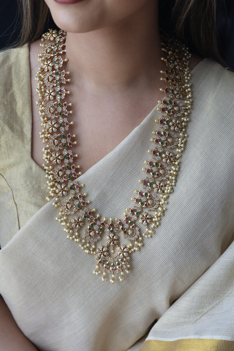 Antique pearl long necklace with earrings LL03421
