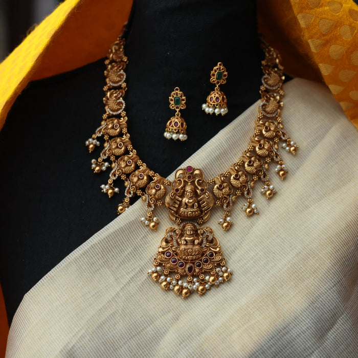 Antique temple design short necklace with earrings S1B1678