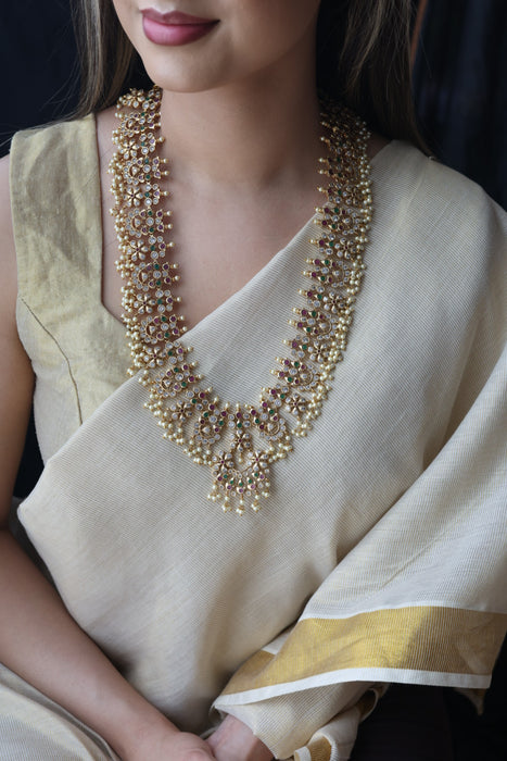 Antique pearl long necklace with earrings LL03421