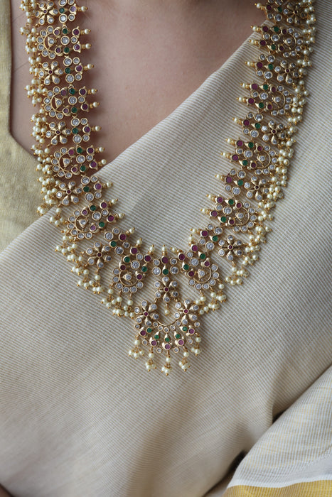 Antique pearl long necklace with earrings LL03421