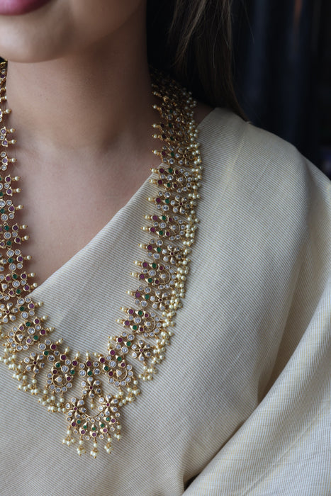 Antique pearl long necklace with earrings LL03421