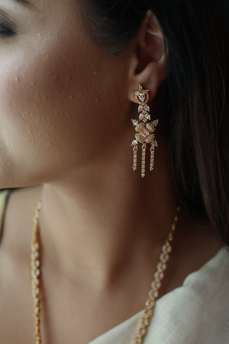 Heritage gold plated long necklace with earrings HL7582