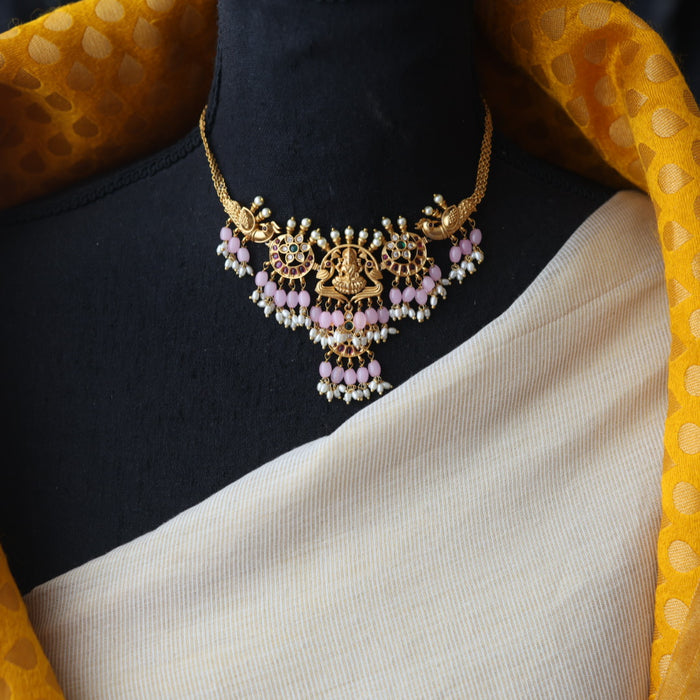 Antique pink bead choker necklace with earrings CCB1716