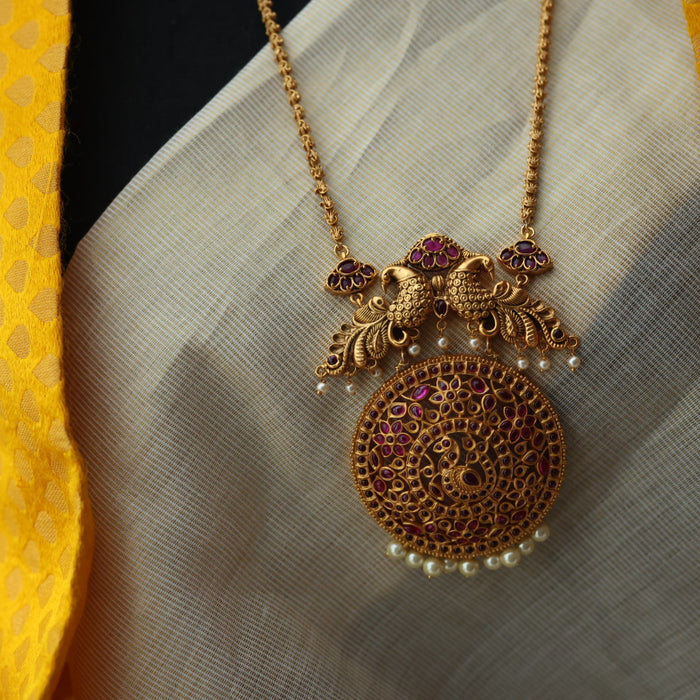 Antiqueruby stone pendant long necklace PEN2344