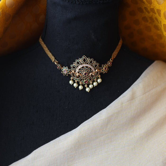 Antique green stone choker necklace and earrings CCB1234