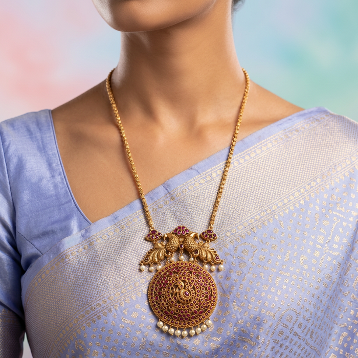 Antiqueruby stone pendant long necklace PEN2344