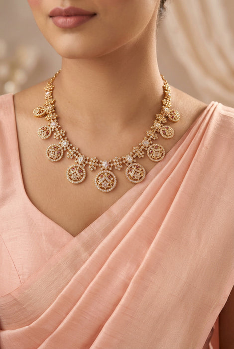 Heritage gold plated white stone short necklace H2333