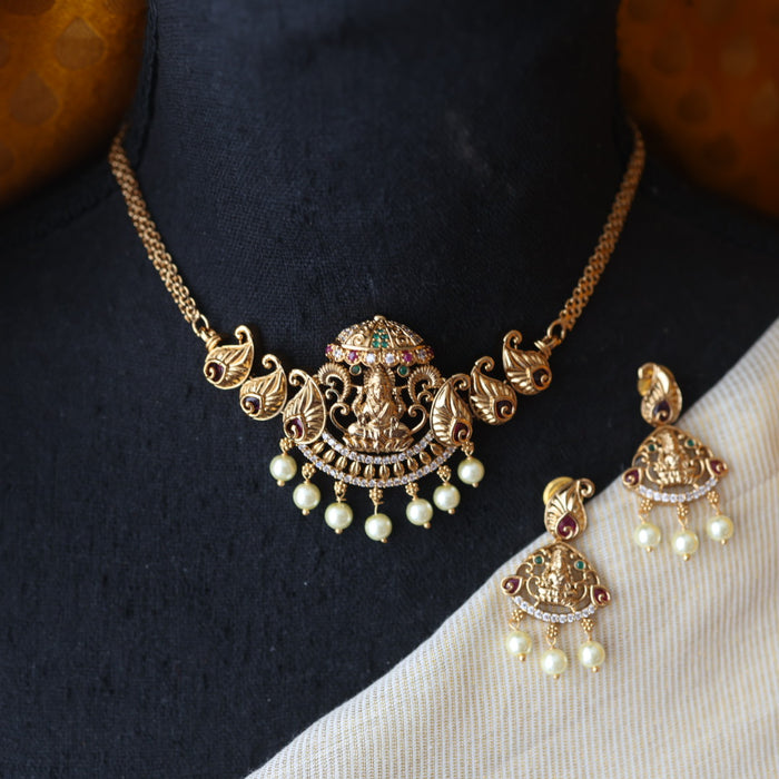 Antique temple design choker necklace with earrings CCB1722