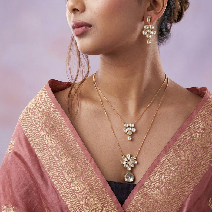 Minimal kundan choker necklace with earrings MS876