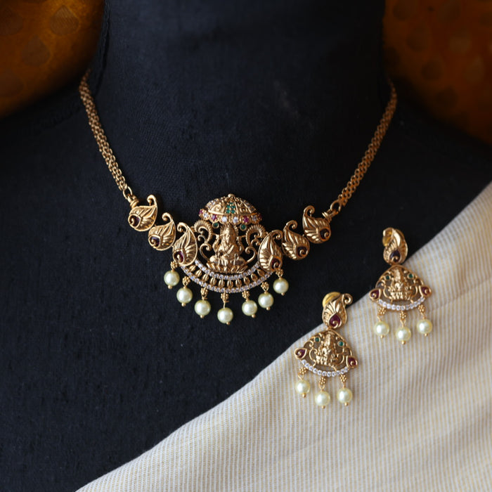 Antique temple design choker necklace with earrings CCB1722