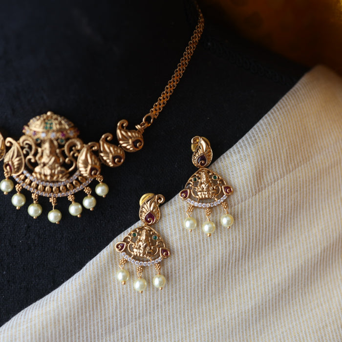 Antique temple design choker necklace with earrings CCB1722