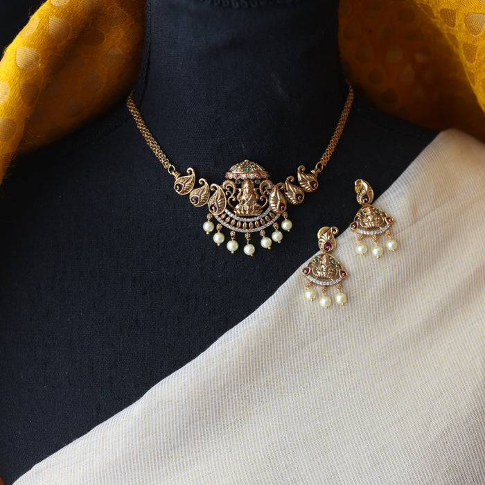 Antique temple design choker necklace with earrings CCB1722