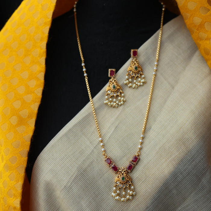 Heritage gold plated padakam long chain with earrings HP7625