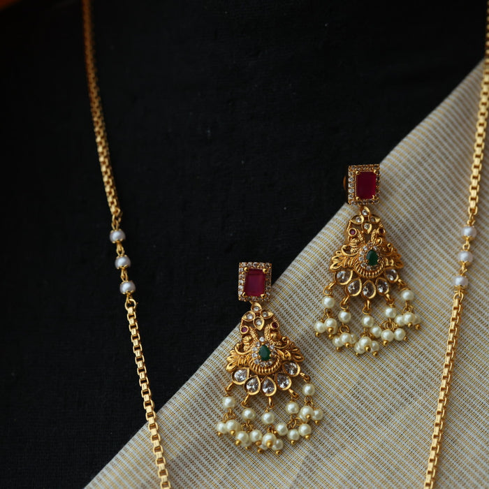Heritage gold plated padakam long chain with earrings HP7625