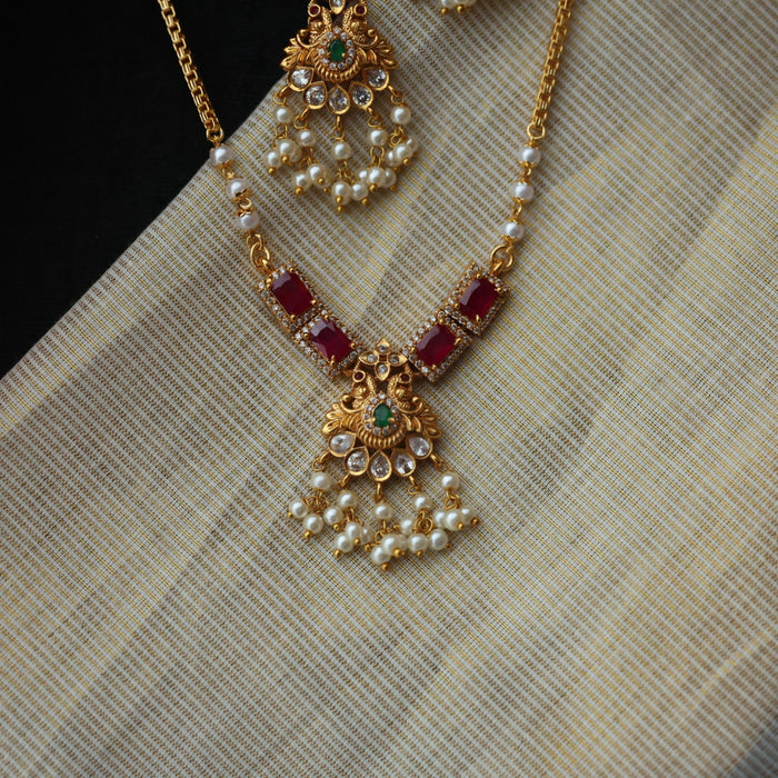 Heritage gold plated padakam short chain with earrings HP7626